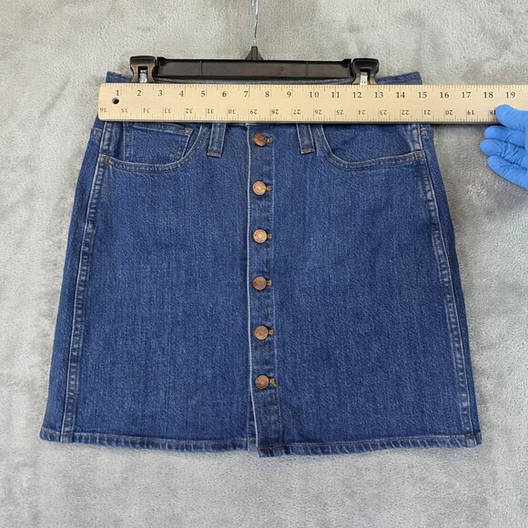 Madewell Denim Skirt Womens Size 29 Blue Button Front A Line Mini Pockets Casual - Picture 2 of 8